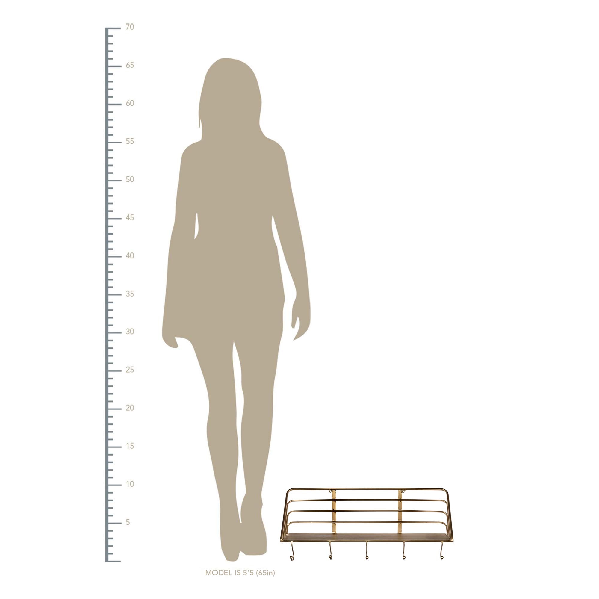 HomeRoots 60% Metal40% MDF Golden Metal Shelf with Hooks