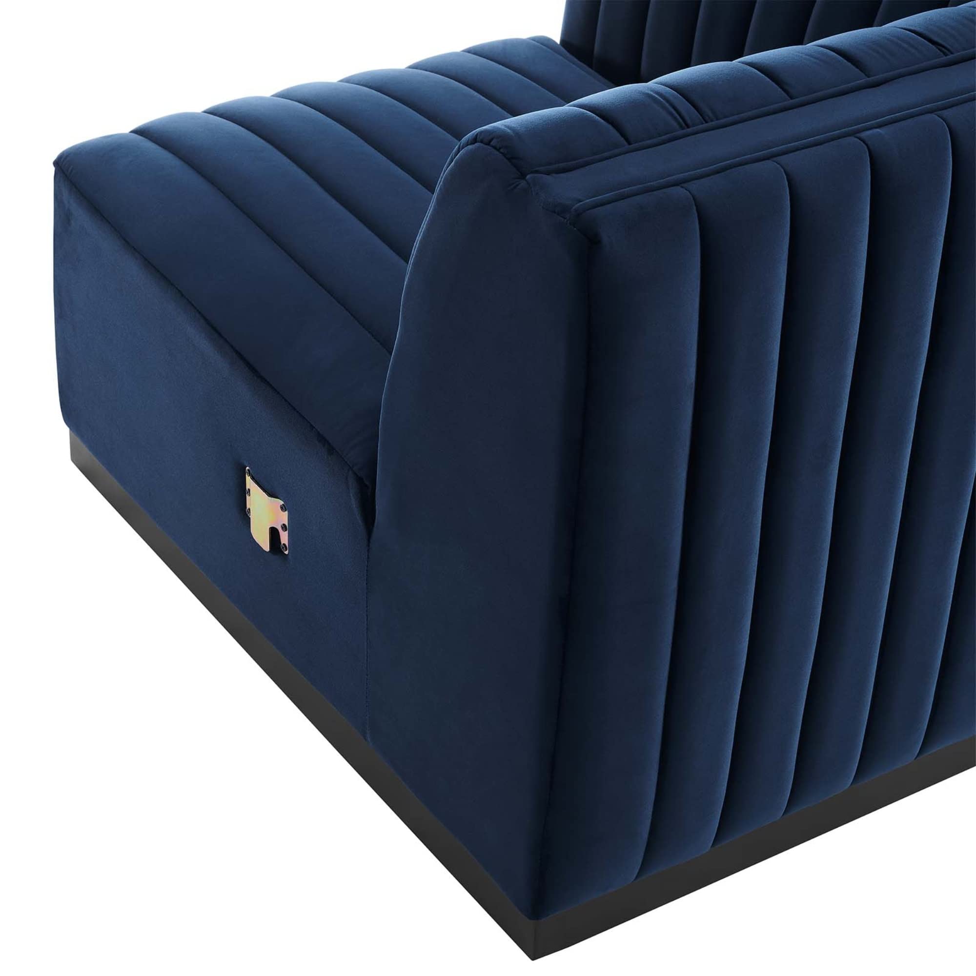 Modway Conjure Modern Channel Tufted Velvet Left Corner Chair in Midnight Blue
