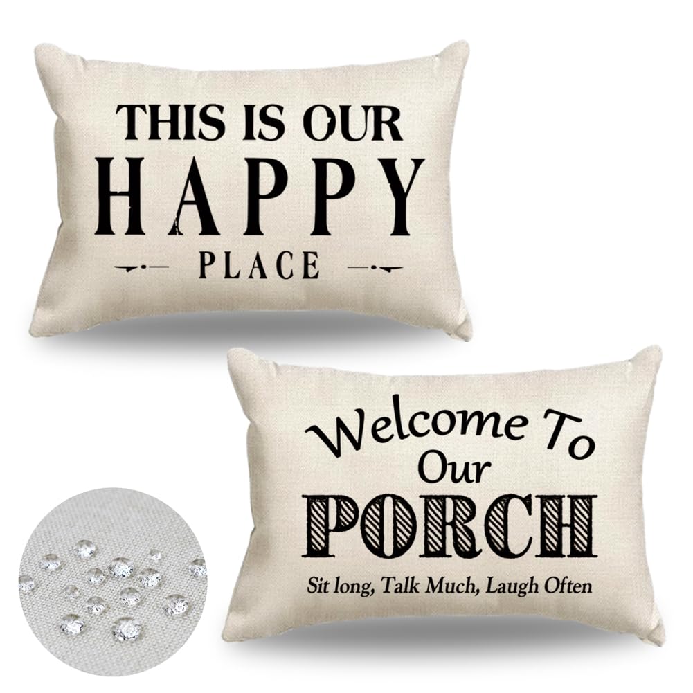 Jojogogo Welcome To Our Porch Outdoor Lumbar Pillow Covers Waterproof 12X20 Set Of 2, Decorative Outdoor Lumbar Pillows 12 X 20,