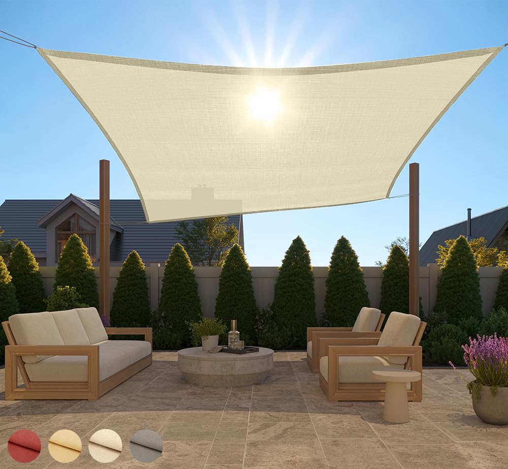 Gorilla Grip Heavy Duty Sun Shade, Uv Protection Fade Tear And Rust Resistant Rectangle Sunshade Canopy, Curved Edges Blocks Sunlight, Breathable Sail, Outdoor Patio, Lawn Garden 10X10 Ft Butter Cream