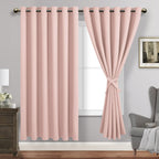 Jiuzhen Blush Pink Blackout Curtains With Tiebacks Thermal Insulated, Light Blocking And Noise Reducing Grommet Curtains For Bedroom And Living Room, Set Of 2 Window Curtain Panel, 70 X 72 Inch Length