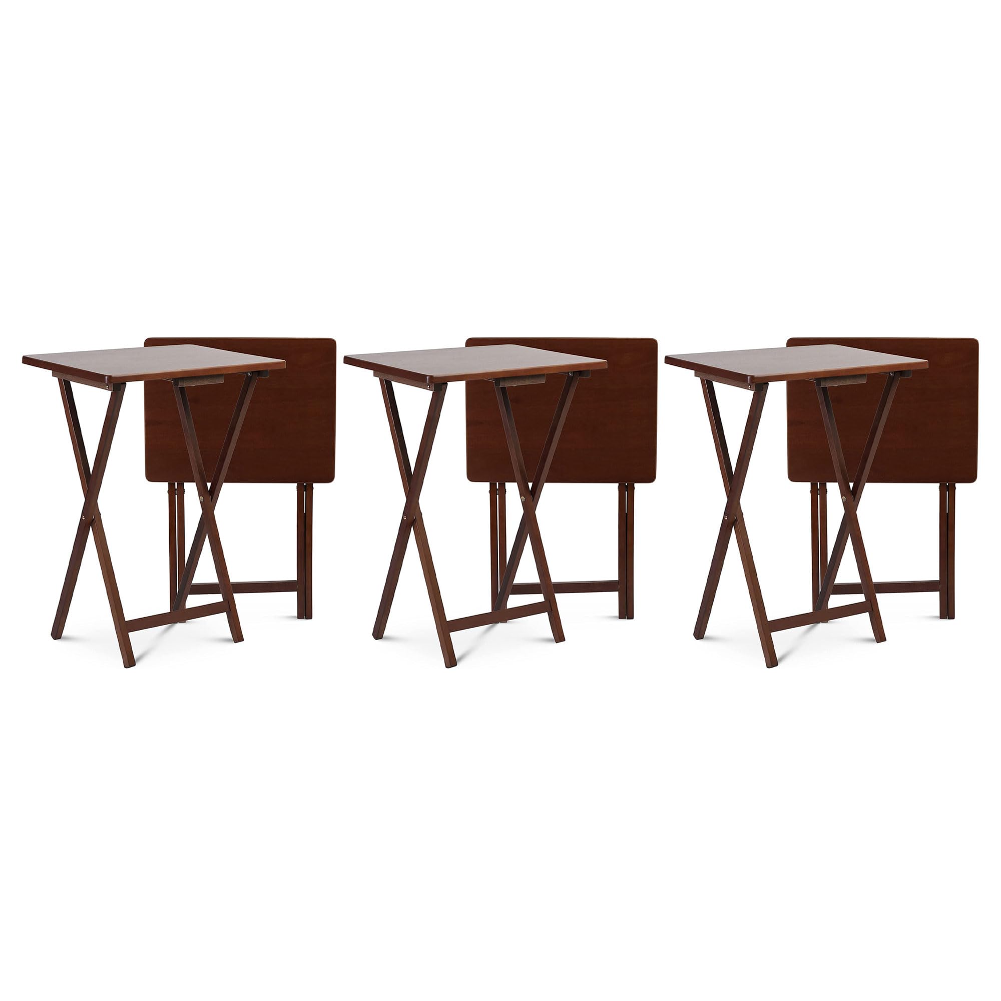 Pj Wood Portable Collapsible Tv Snack Tray Table Desk Serving Stand, For Home, Living Room, Dorm, And Office, Honey Oak (6 Pack)