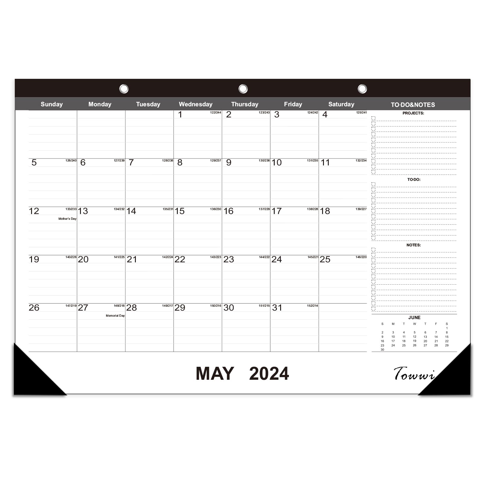 Towwi Monthly Desk Pad Calendar Desk/Wall Calendar For Daily Schedule Planner, 16.7X11.6 Inches (Black)