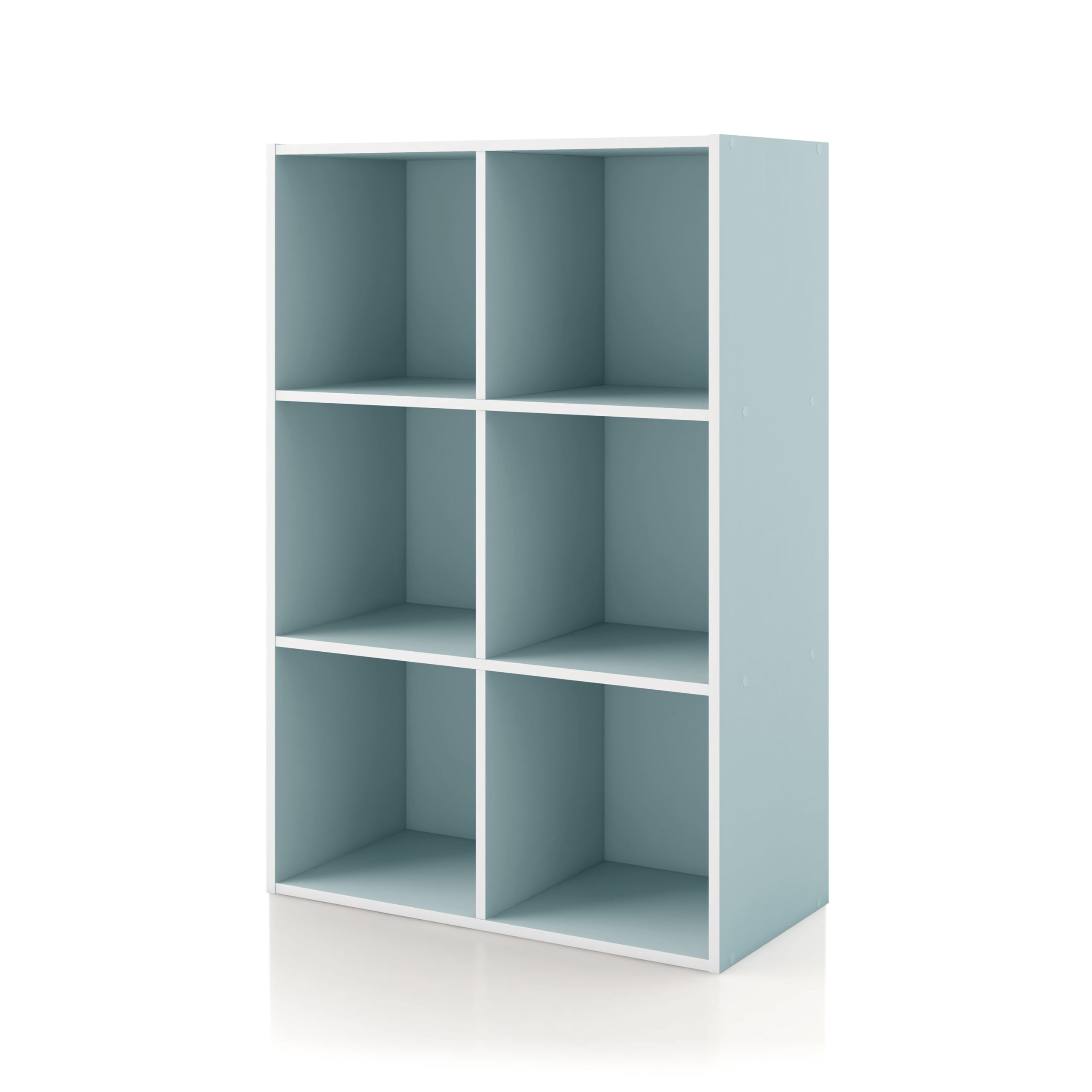 Homes: Inside + Out Apexa 6 Cube Storage Organizer Shelves, Stackable Wood Bookcase Fits Cubby Bins For Organization, Dorm Teen Room Decor & Home Office, Light Blue