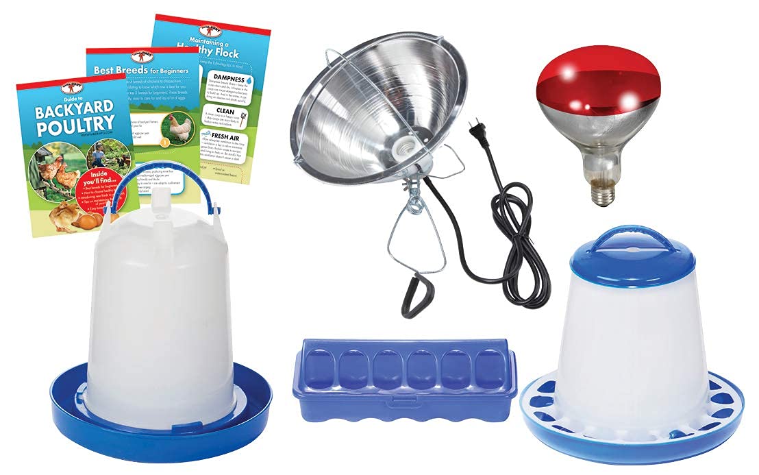 Double-Tuf Chicken And Poultry Starter Kit  Heat Lamp, Light Bulb, Feeders, Waterer, And Guide Book For Backyard Outdoor Chick F