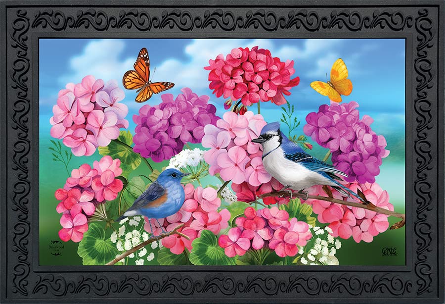 Briarwood Lane Geraniums In Bloom Spring Doormat Floral Birds Butterfly Indoor Outdoor 30' X 18'