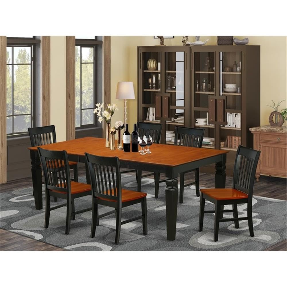 East West Furniture Lgno7-Bch-W 7 Piece Dining Room Furniture Set Consist Of A Rectangle Kitchen Table With Butterfly Leaf And 6 Dining Chairs, 42X84 Inch, Black & Cherry