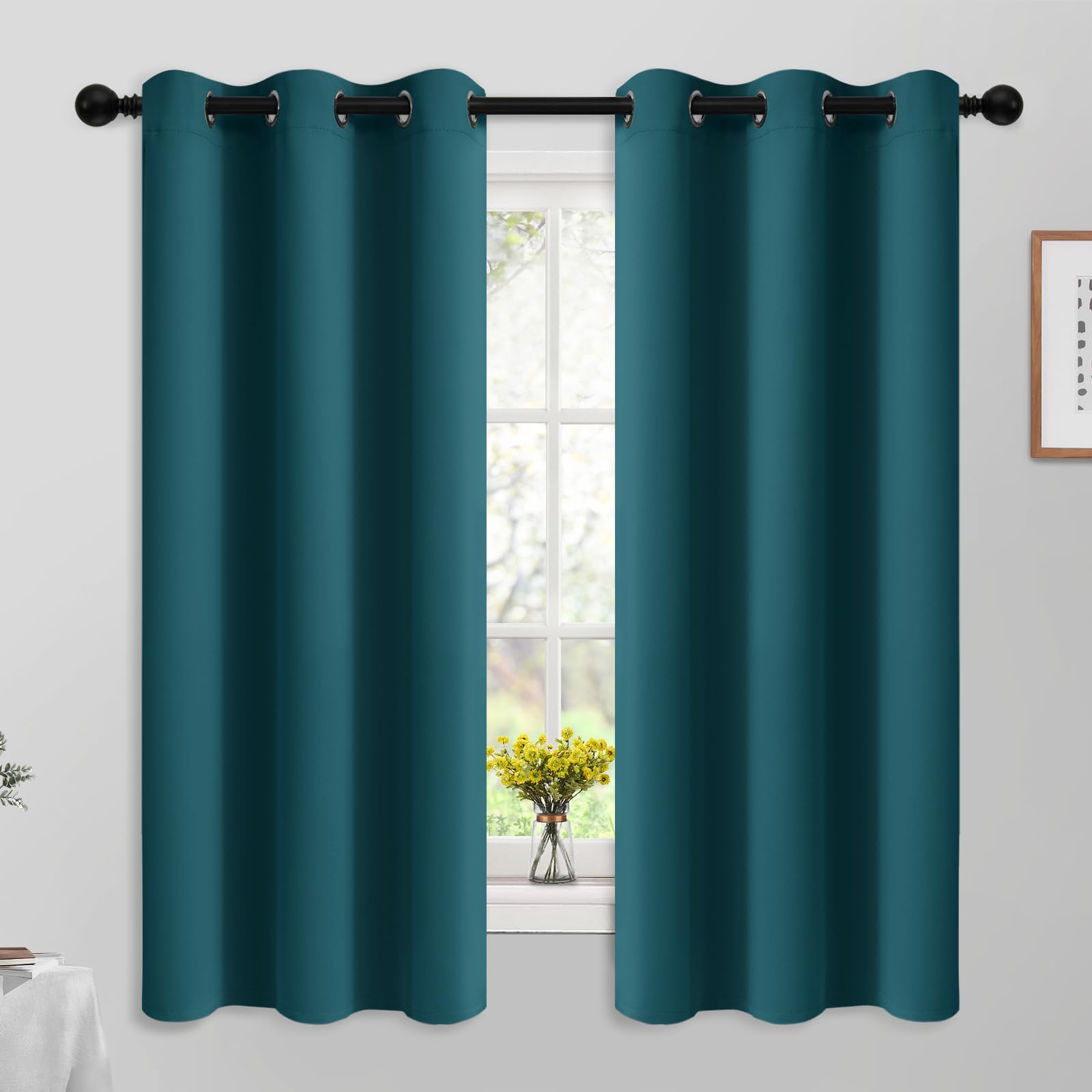 Yakamok Blackout Curtains For Bedroom 2 Panels Set 63 Inch Length Thermal Insulated Room Darkening Dark Black Out Drapery Gromme
