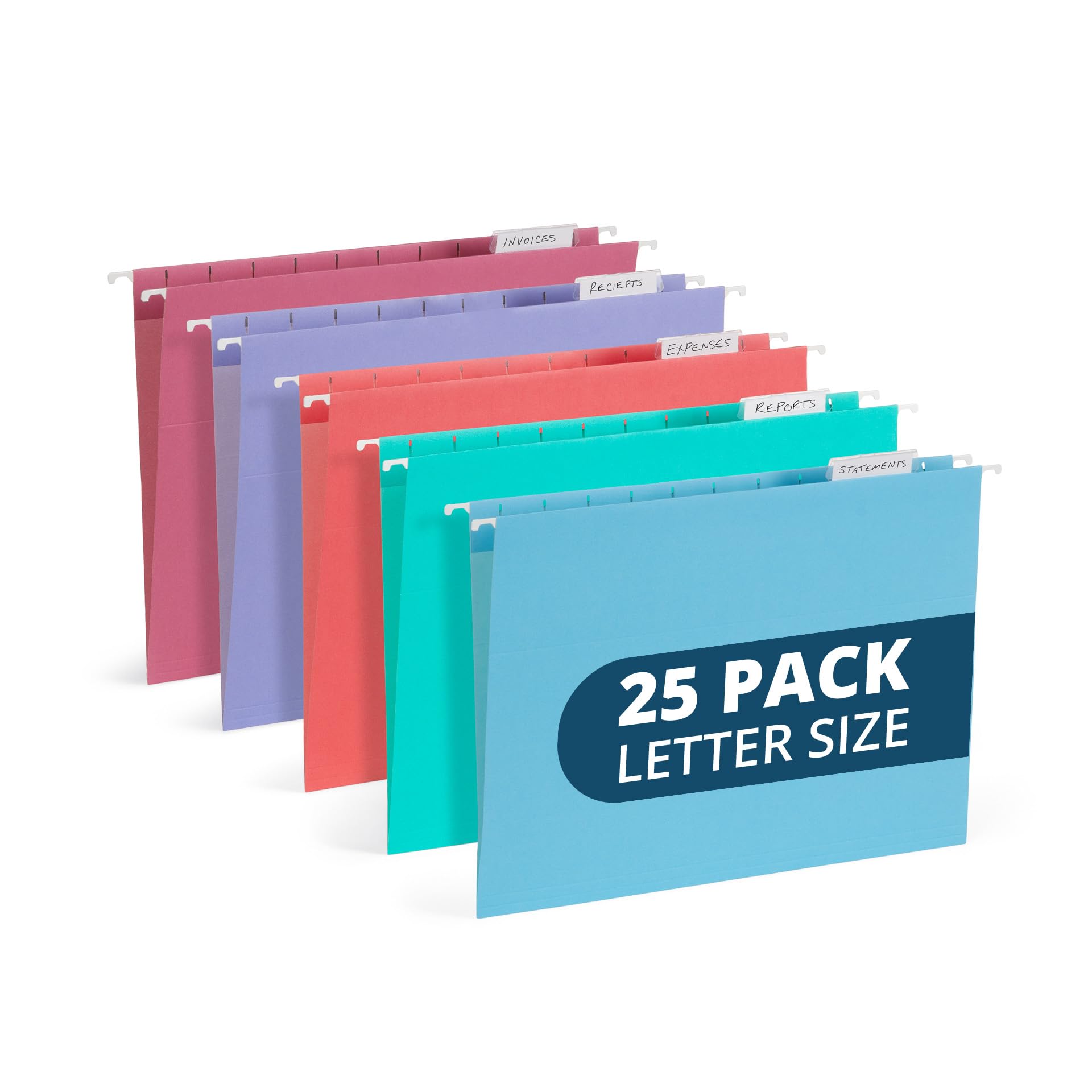 25 Blue Summit Supplies Pretty Hanging File Folders, Pastel Gem Tone Assorted Colors, Cute Hanging File Folders With Plastic Tab