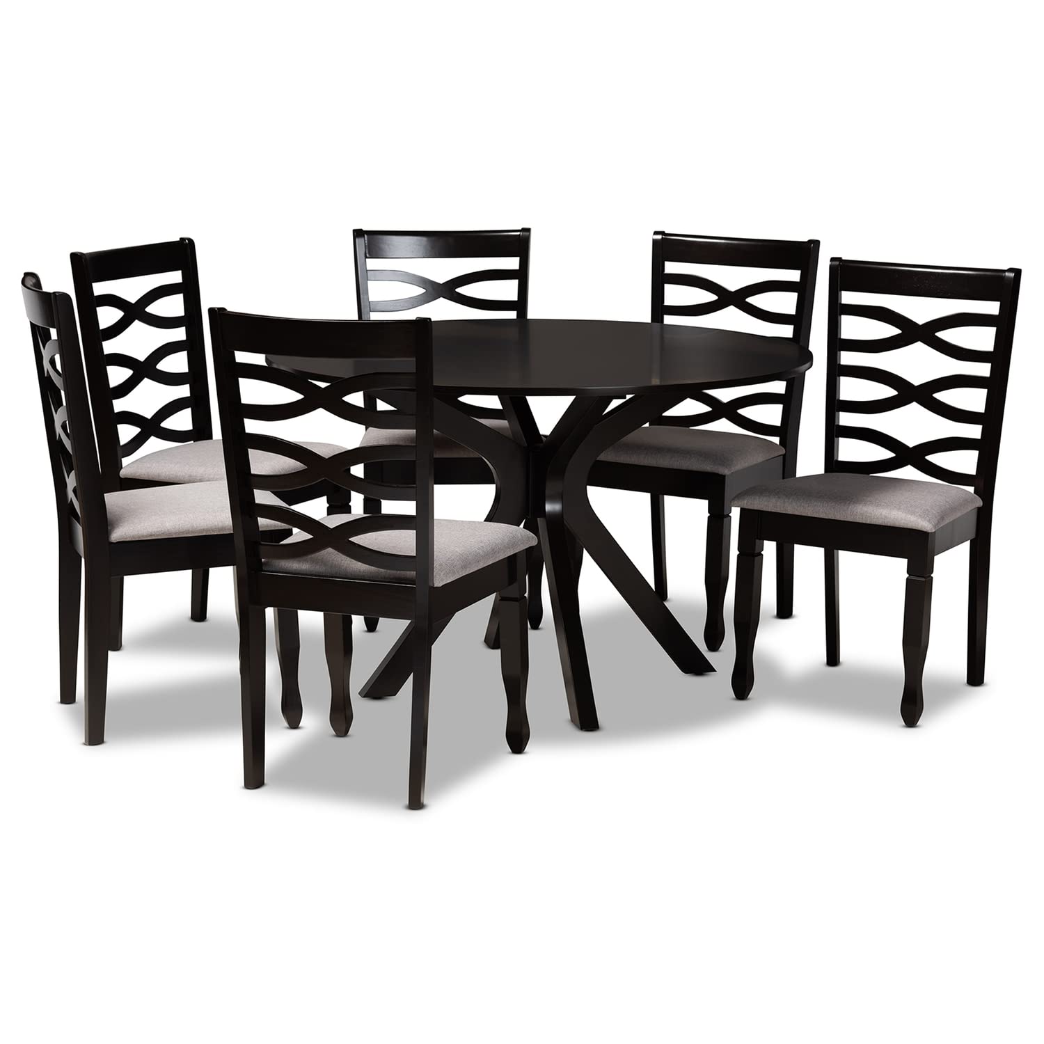 Baxton Studio Mila Grey Fabric and Dark Brown Finished Wood 7-Piece Dining Set