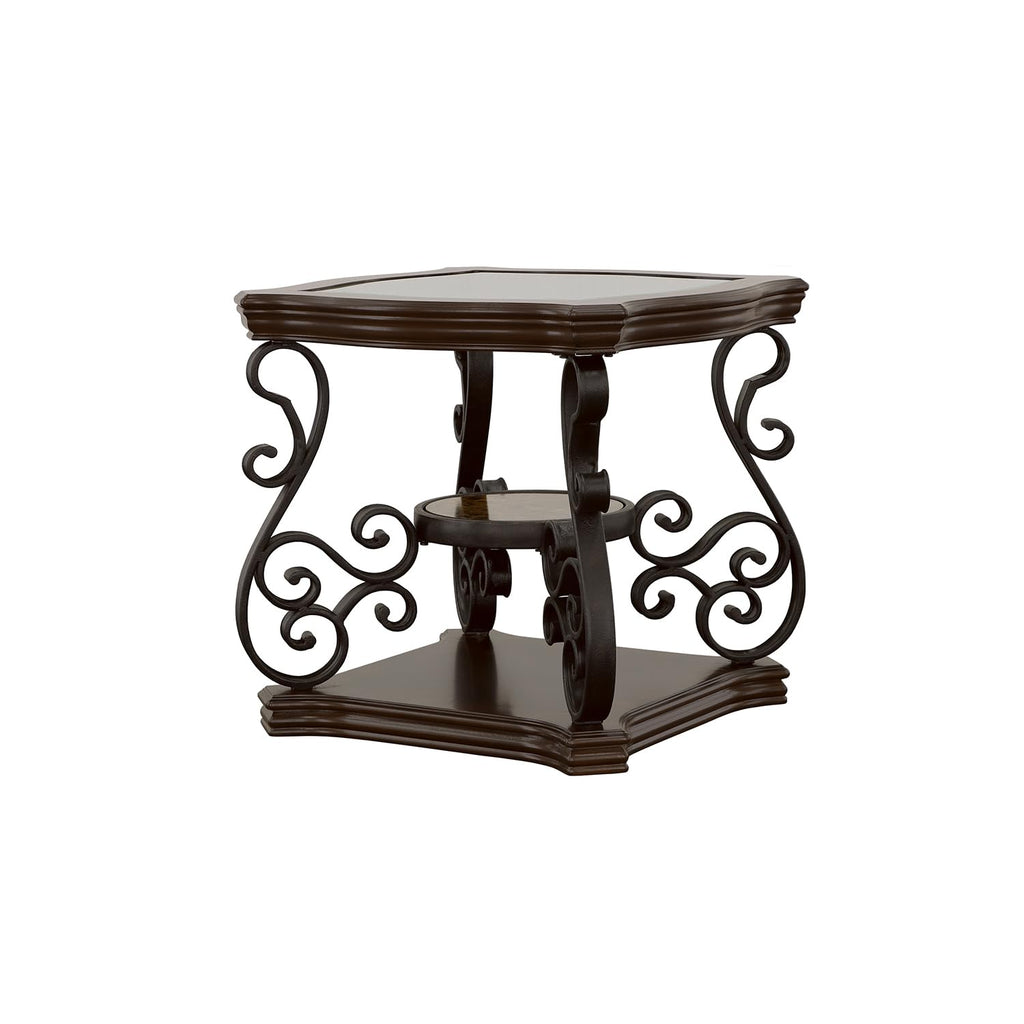 Coaster Furniture End Table with Tempered Glass Top Dark Brown 702447