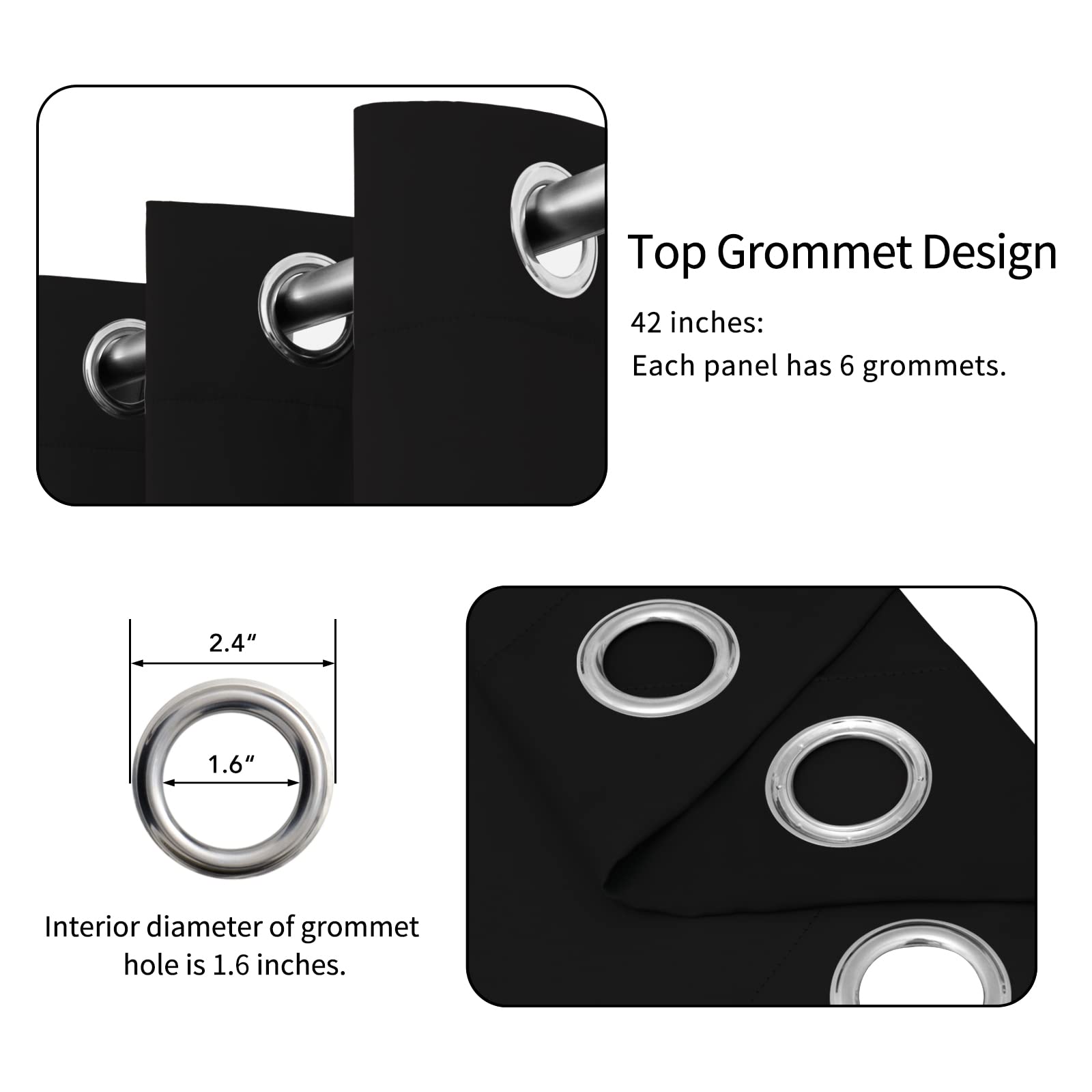 Easy-Going Blackout Curtains For Bedroom, Solid Thermal Insulated Grommet And Noise Reduction Window Drapes, Room Darkening Curtains For Living Room, 2 Panels (42X45 In, Black)