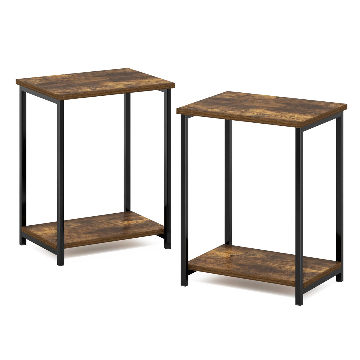 Furinno Simplistic Metal Frame End Table, 2-Pack, Amber Pine