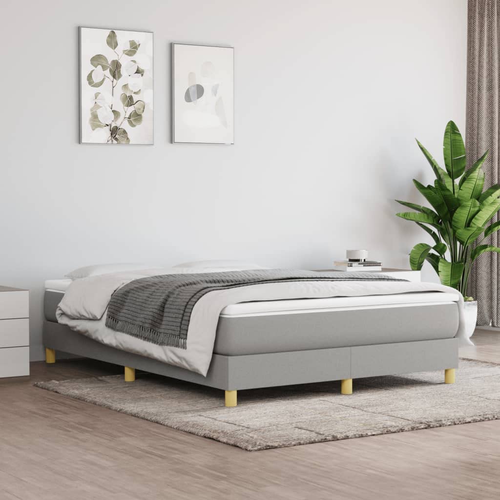 vidaXL Full Size Fabric Box Spring Bed Frame - Elevated, Modern Design in Light Gray, Comfortably Fits 53.9&quot; x 74.8&quot; Mattress