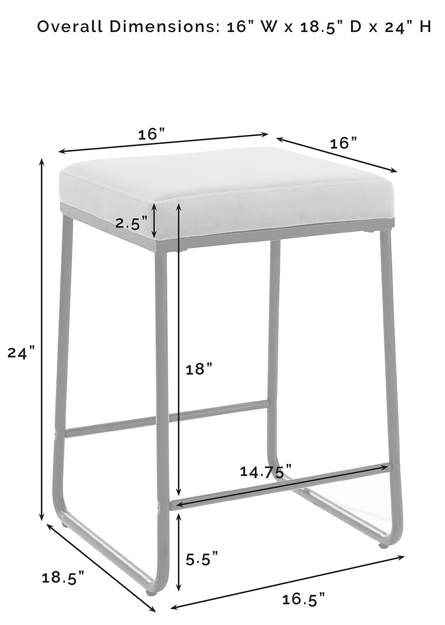 Crosley Furniture Beckett Counter Height Bar Stools Set of 2 with Backless Upholstered Seat, Gray