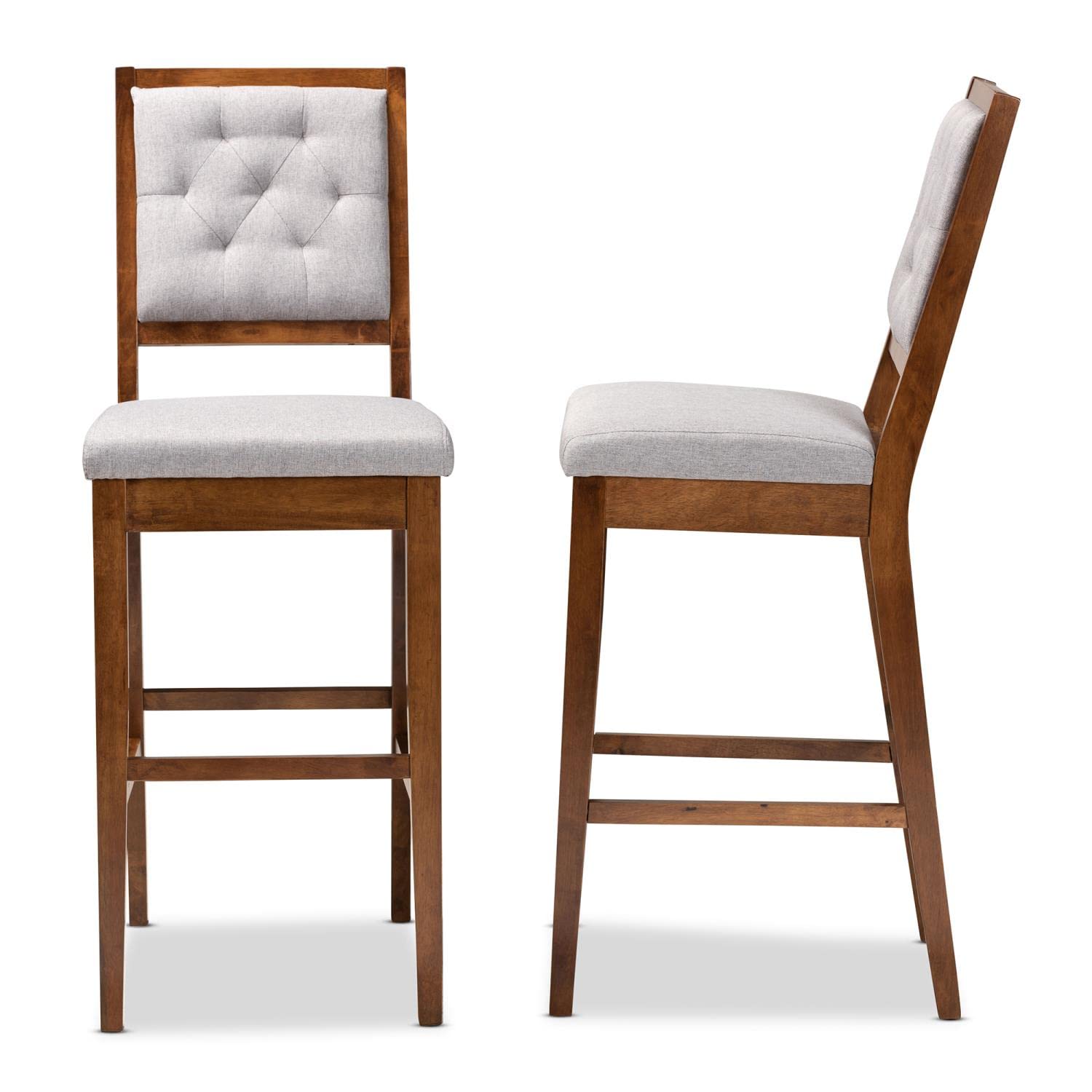 Baxton Studio Gideon Modern and Contemporary Grey Fabric Upholstered and Walnut Brown Finished Wood 2-Piece Bar Stool Set