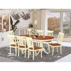 East West Furniture PLAI9-WHI-W 9 Piece Dining Table Set Includes an Oval Dinner Table with Butterfly Leaf and 8 Dining Room Chairs, 42x78 Inch, Buttermilk & Cherry