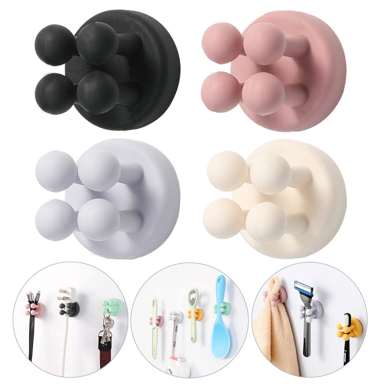 iBetterLife Good Grips Razor Holder - 4Pcs Self Adhesive Silicone Toothbrush Holders Wall Mounted to Mirror for Shower Hanging T