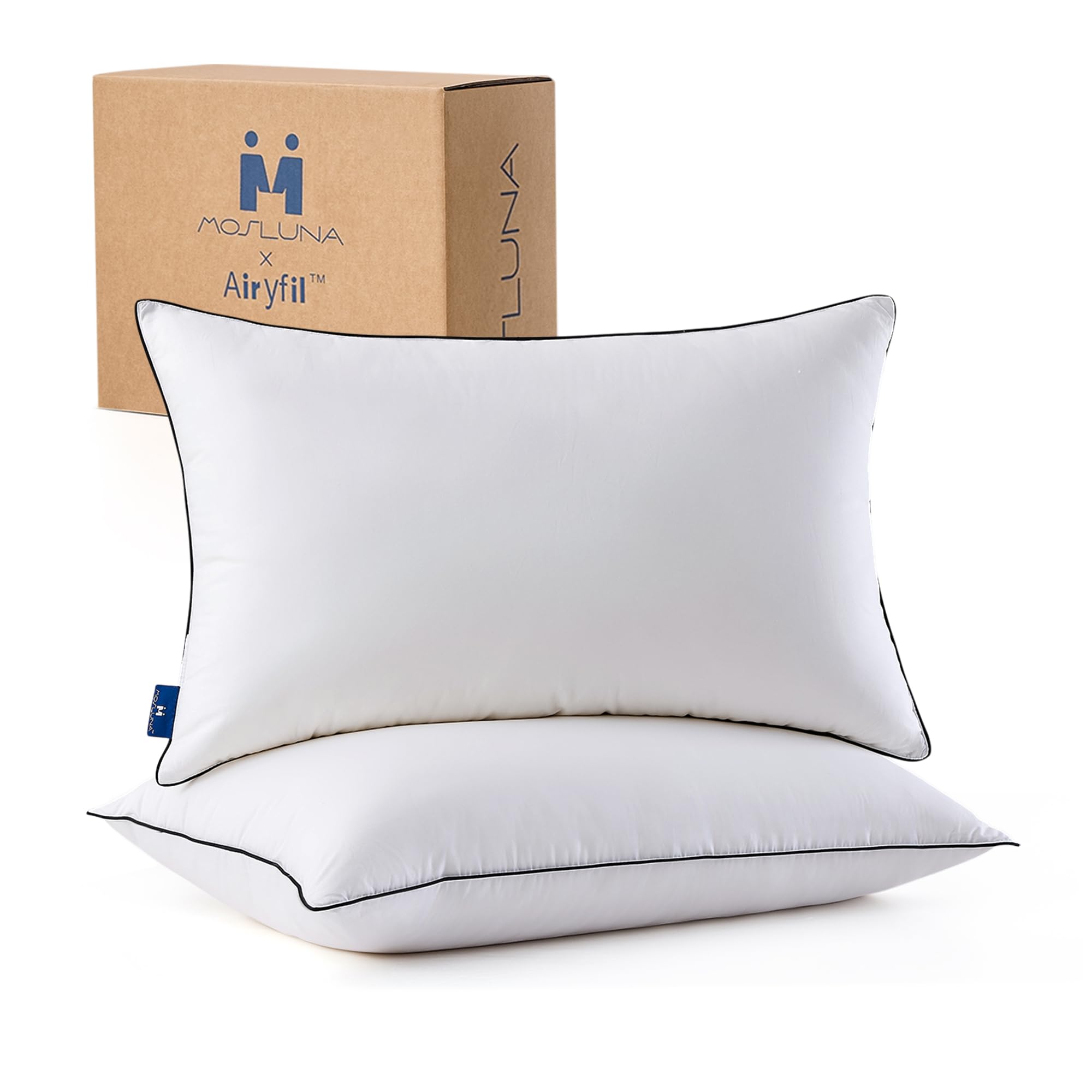 Mosluna Goose Feather Down Pillows King Size Set Of 2, Luxury Hotel Collection Bed Pillow 2 Pack, Airyfil Powered Fillings & Fea
