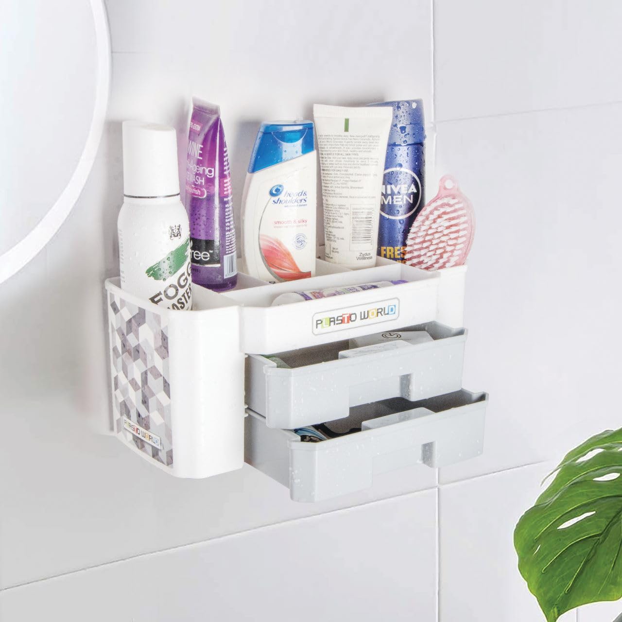 Shubh Empire Kitchen Bathroom Wall Holder,Accessories Organizer Storage Plastic Shelves,Wall Mounted Corner Shelf Stand,Stationa
