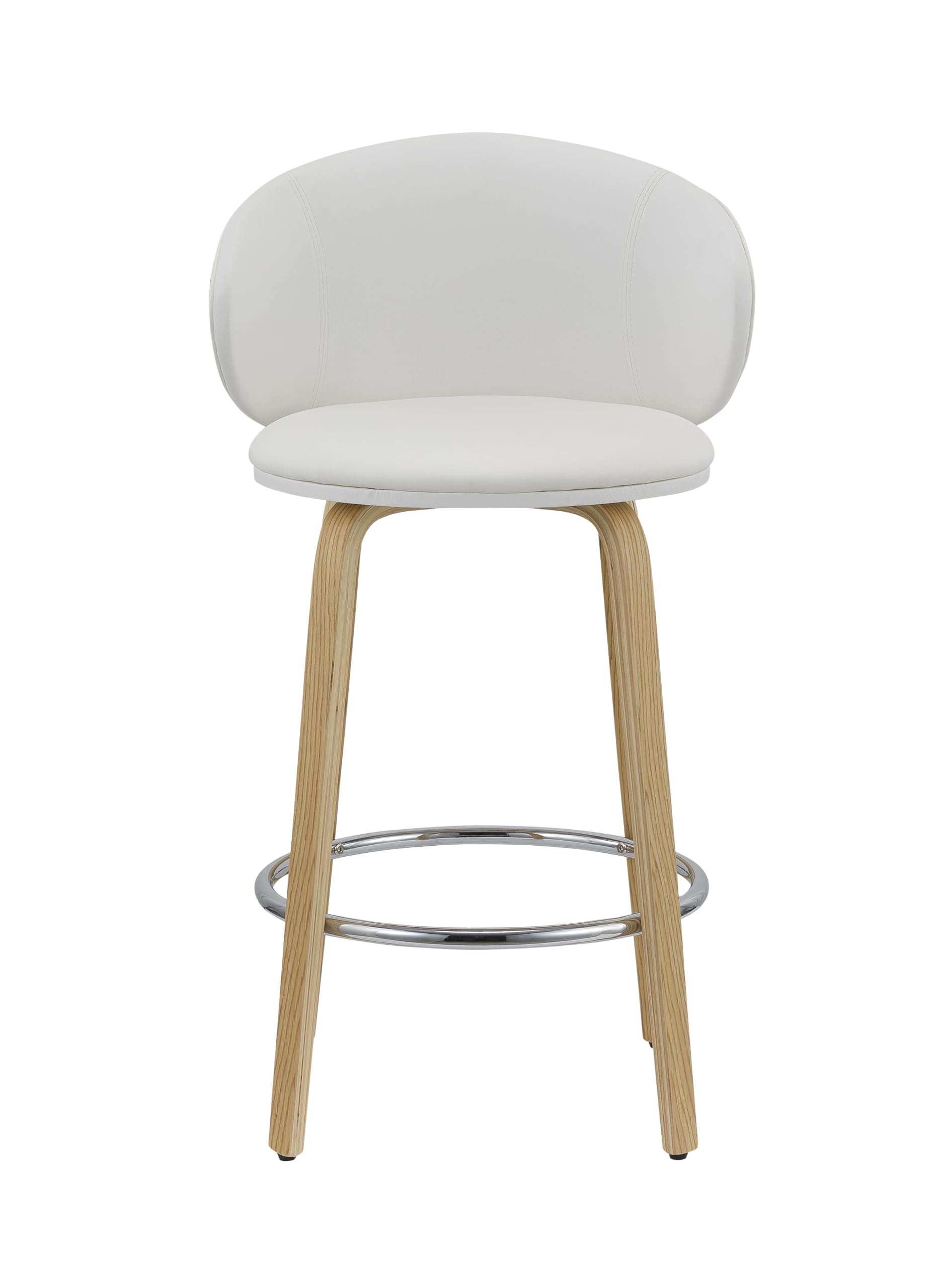 Neos Modern Furniture 26''H White PU Stool with Wood Leg, Set of 2