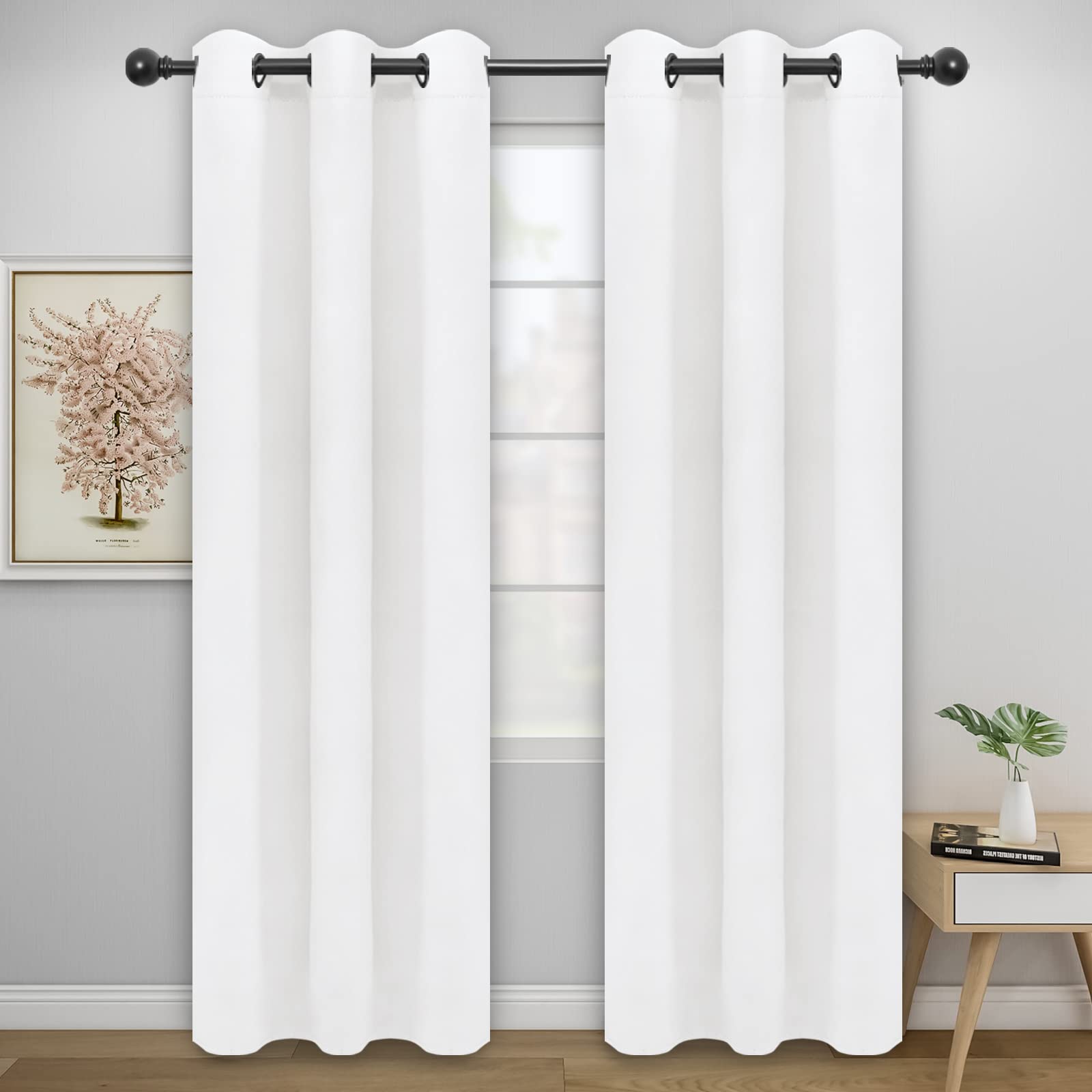 Easy-Going Blackout Curtains For Bedroom, Solid Thermal Insulated Grommet And Noise Reduction Window Drapes, Room Darkening Curtains For Living Room, 2 Panels (42X95 In, White)