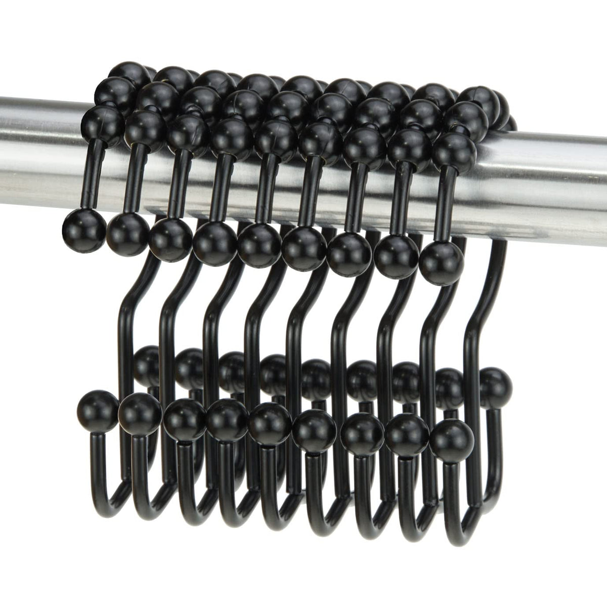 Shower Curtain Hook yyangz 12PCS Black Stainless Steel Shower Curtain Rings, Metal Double Glide Rollers Shower Hooks for Bathroo