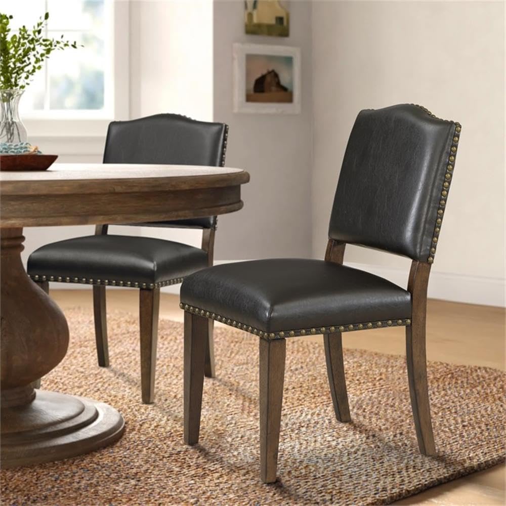 Comfort Pointe Denver Brown Faux Leather Dining Chair with Nail Heads - Set of 2