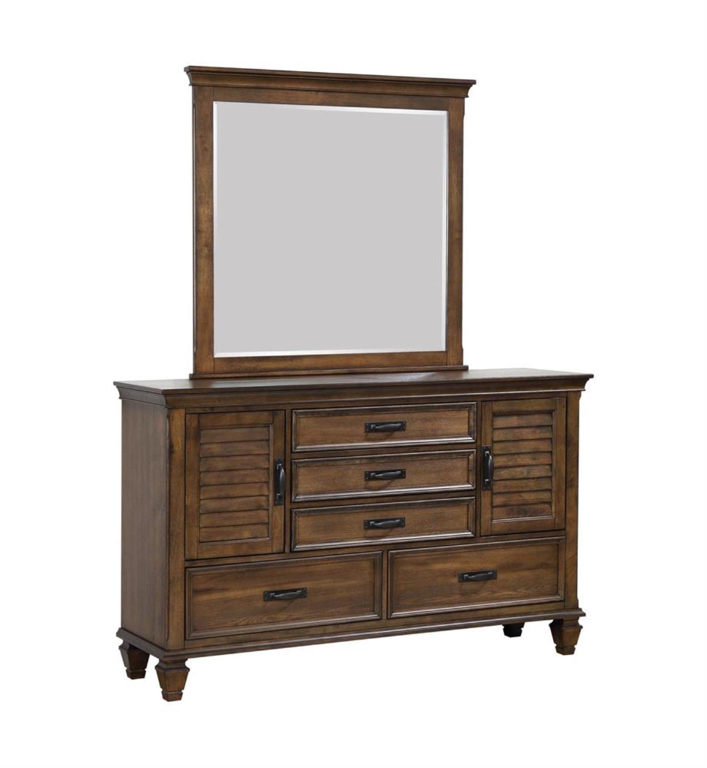 Franco 5-Drawer Dresser with 2 Louvered Doors Burnished Oak