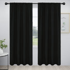Easy-Going Rod Pocket Blackout Curtains For Bedroom, Room Darkening Window Curtains For Living Room, Thermal Insulated Noise Reduction Solid Window Drapes, 2 Panels(52X84 In, Black)