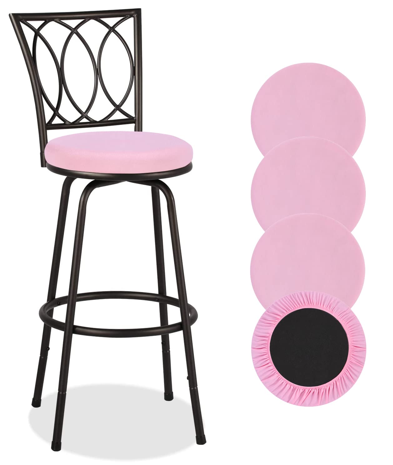 Deisy Dee 4Pcs Round Bar Stool Seat Covers Stretch Round Chair Covers For 13-16 Inch Stool Chair (Pink)