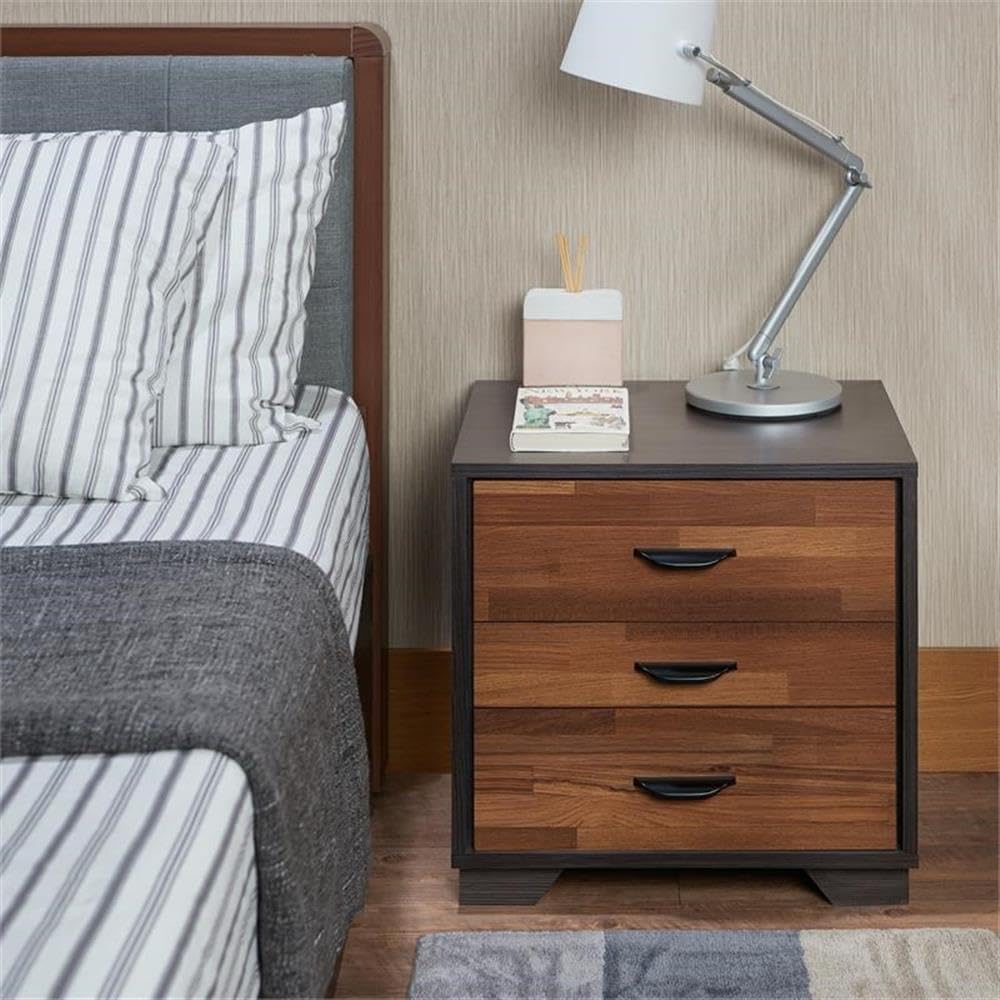 Acme Eloy Wooden Nightstand With 3 Storage Drawers In Walnut And Espresso