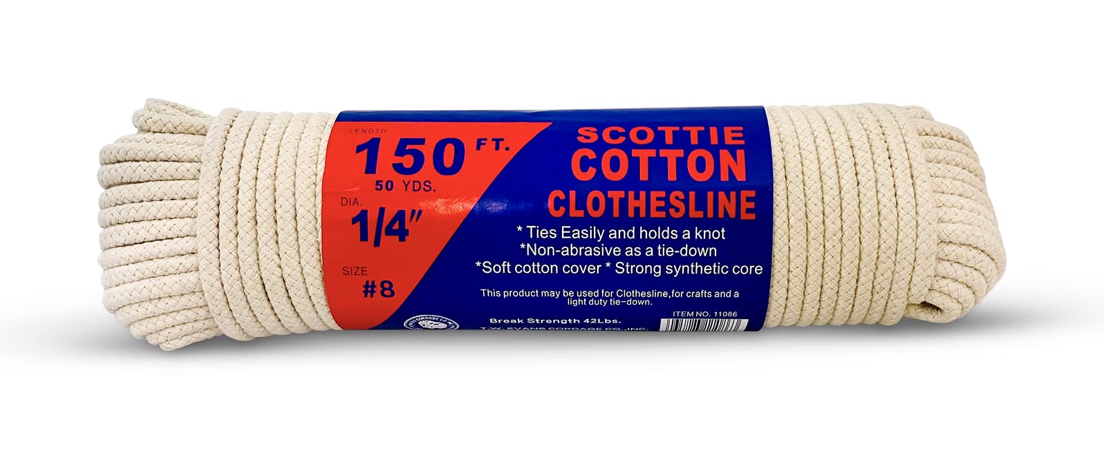 #8 1/4'' x 150 ft Scottie Cotton Clothesline, White