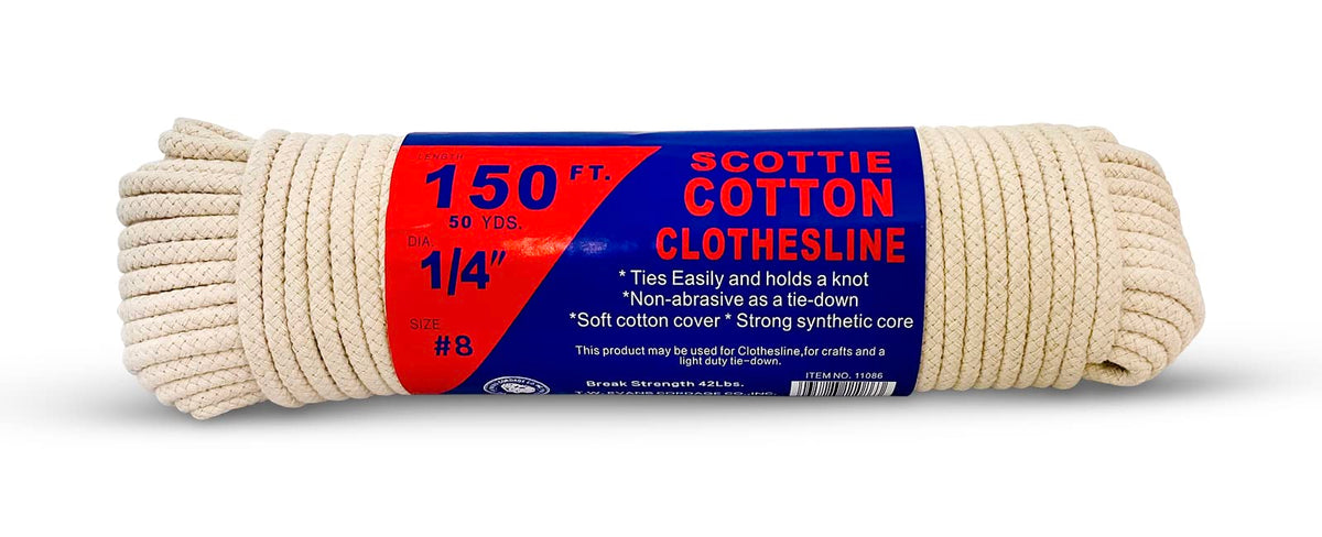 #8 1/4'' x 150 ft Scottie Cotton Clothesline, White