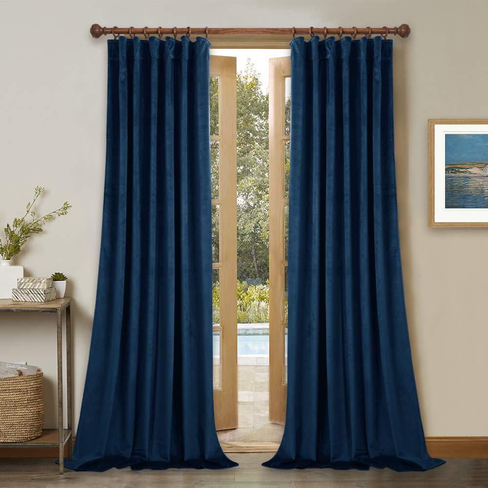 Stangh Navy Blue Velvet Curtains Light Blocking For Boys Bedroom, Thermal Insulated Soft Blackout Curtains & Drapes 102 Inches L