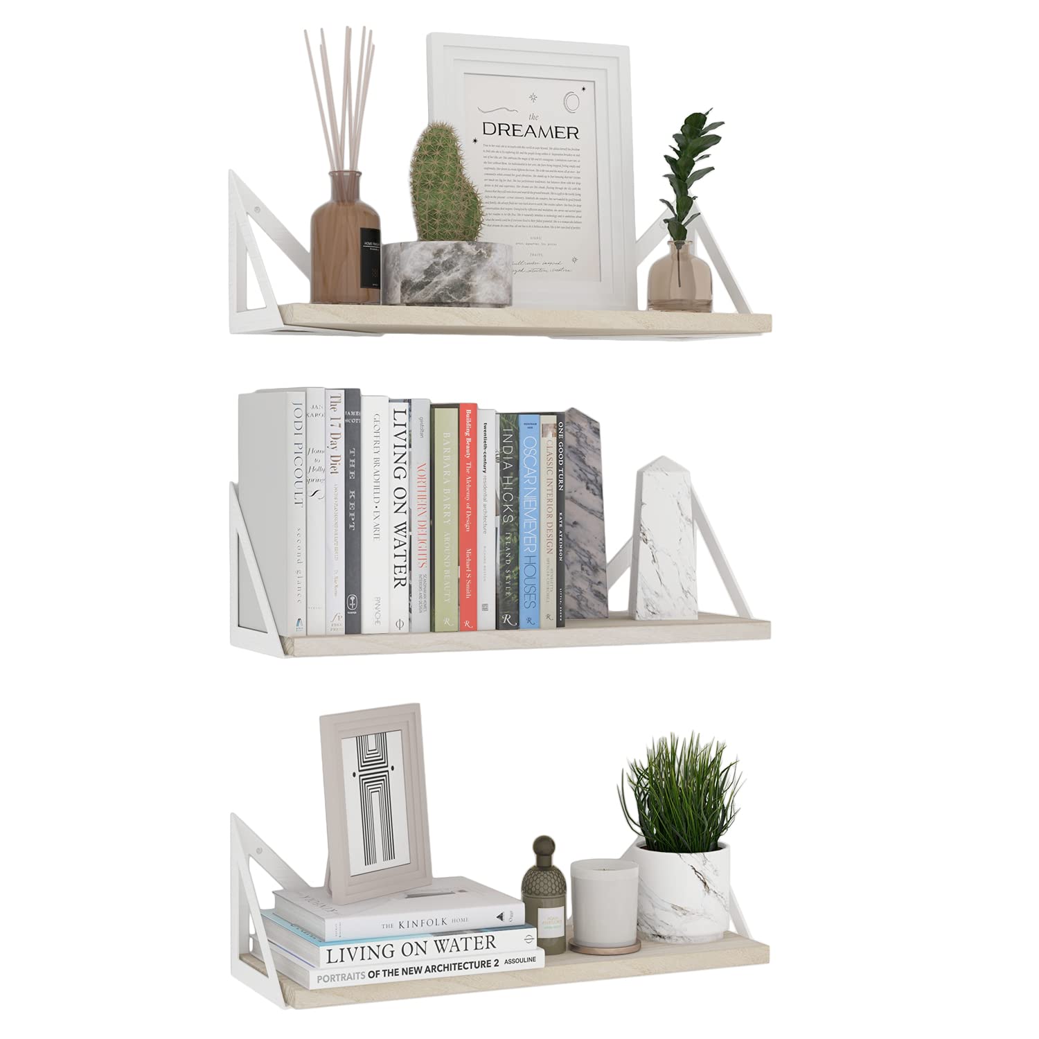 Wallniture Minori Floating Shelves for Wall Storage, Floating Bookshelf Set of 3, Bathroom and Kitchen Organizer Natural Wood Wa