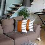 HomeRoots Set of 2 Black and White Stripe and Brown Faux Leather Pillow Covers