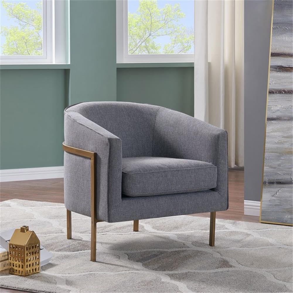 New Pacific Direct Harrod 19.5&Quot; Fabric Accent Chair In Gray/Antique Gold