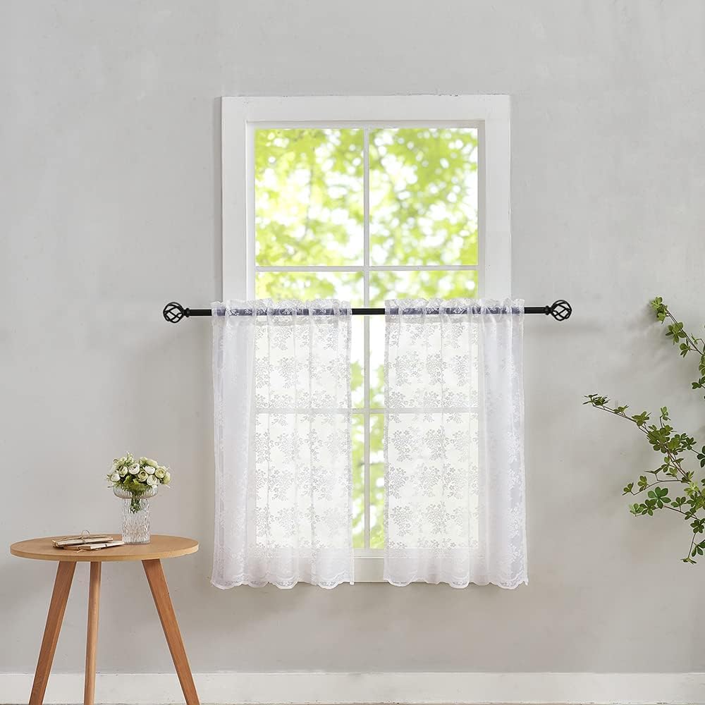 Yj Yanjun Lace Cafe Curtains 24 Inch Length Country Short Bathroom Curtains Window Set Boho Half Curtains For Small Windows Base