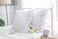 White Lace Euro Shams Throw Pillow Covers Cushion Cases With Ruffles Cotton 22'X22' Zipper Closure Luxury Elegant 2-Pack