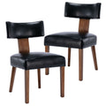 Hny Mid Century Modern Dining Chairs Set Of 2, Farmhouse Pu Leather Upholstered Accent Chair Curved Backrest Kitchen Chairs, Wit