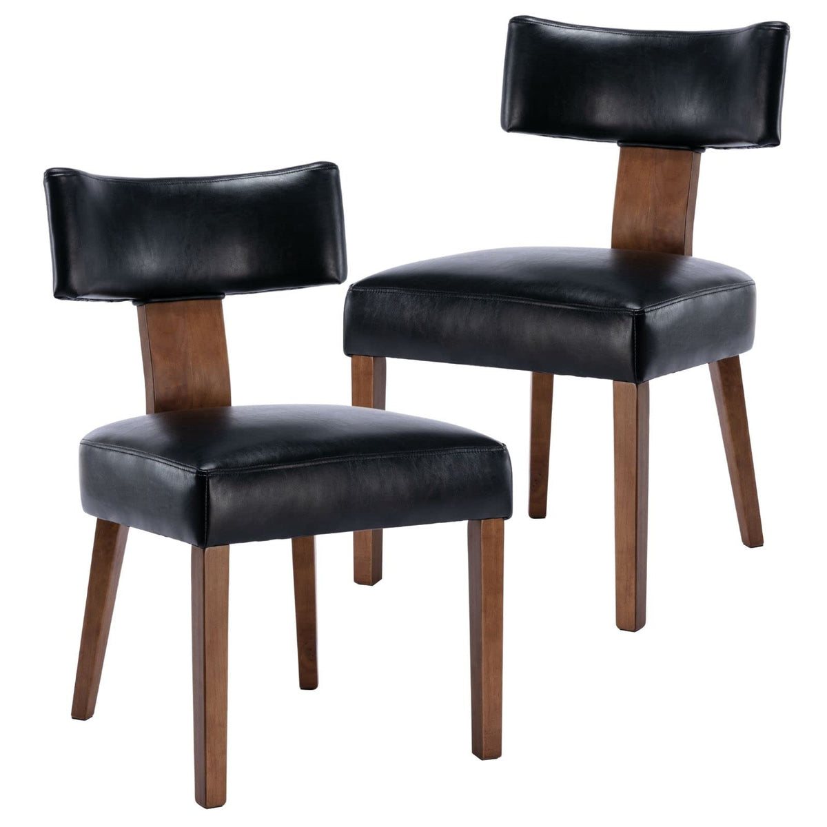 Hny Mid Century Modern Dining Chairs Set Of 2, Farmhouse Pu Leather Upholstered Accent Chair Curved Backrest Kitchen Chairs, Wit
