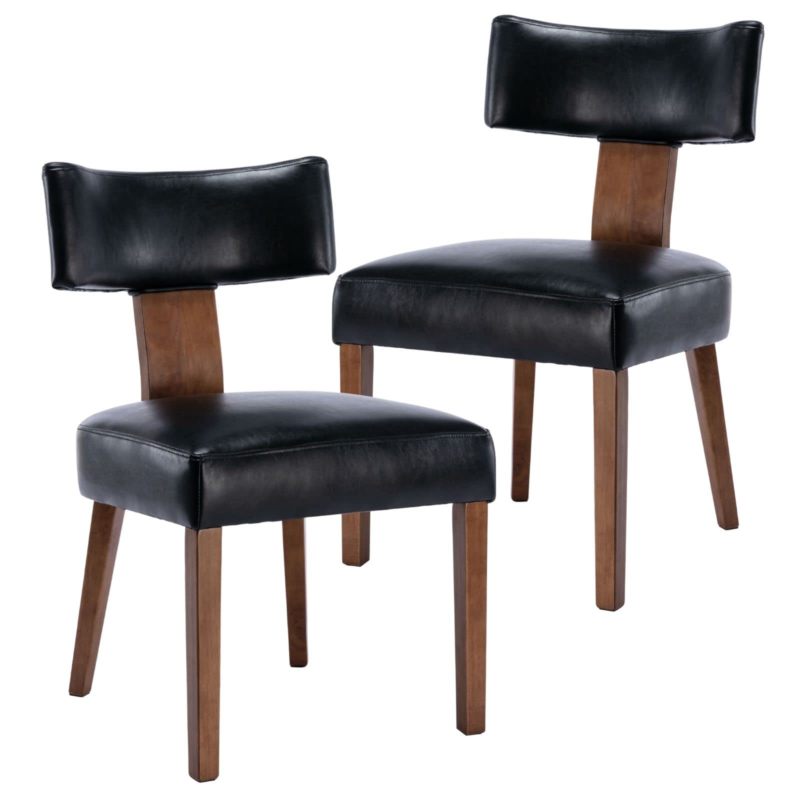 Hny Mid Century Modern Dining Chairs Set Of 2, Farmhouse Pu Leather Upholstered Accent Chair Curved Backrest Kitchen Chairs, Wit
