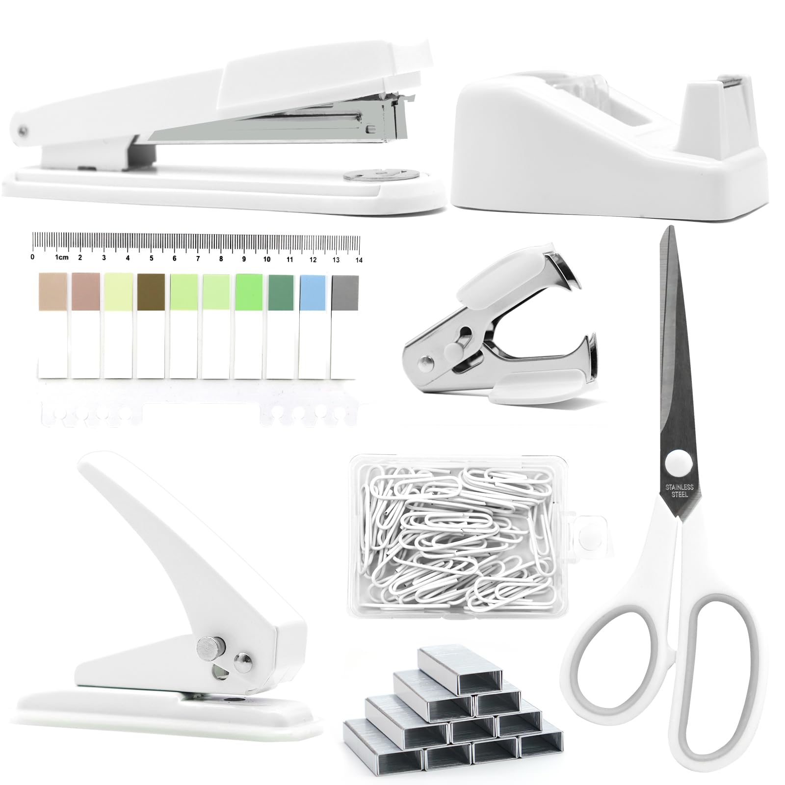 White Desk Accessories, White Office Supplies,Large Stapler And Tape Dispenser Set, White Desk Accessory Kit, Gift For Students,