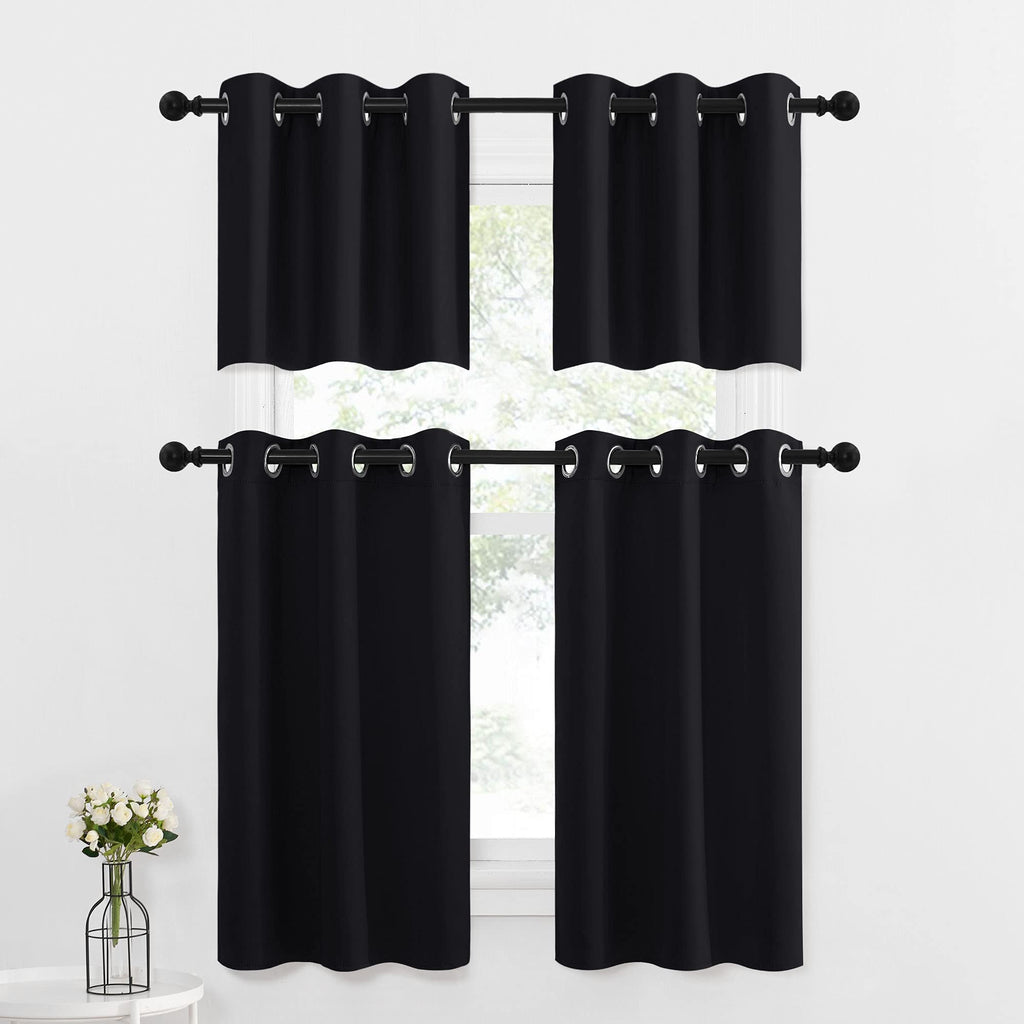 Nicetown Small Kitchen Window Curtains Valances - Thermal Insulated Home Decor Blackout Grommet Tier Curtains Drapes For Basement Window (Black, 42 Inches W By 18 Inches L 1.2 Inches Header,2 Pcs)