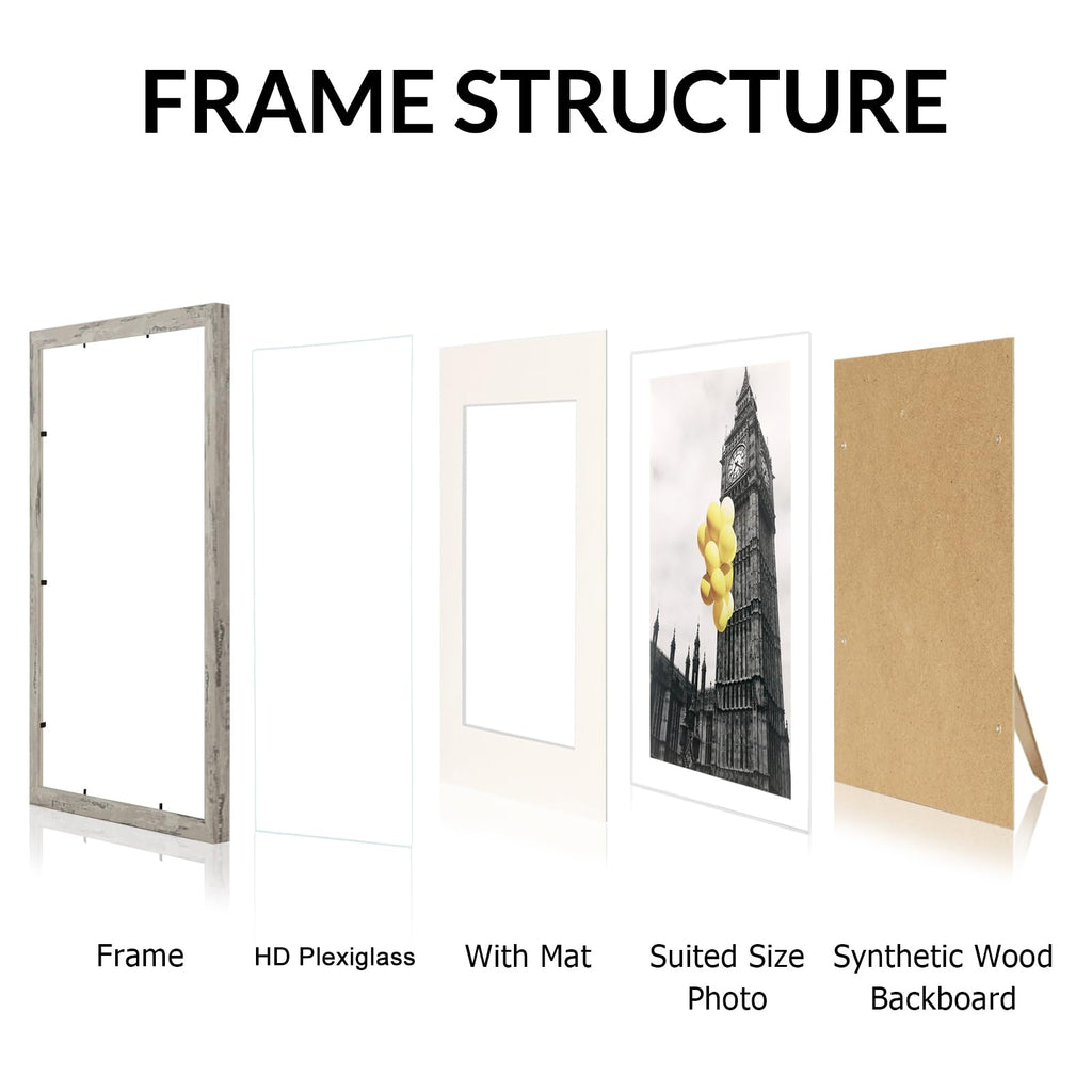 Bsrhome 8X10 Picture Frame Distressed Gray 2 Pack, Display Pictures 5X7 With Mat Or 8X10 Without Mat, Multi Photo Frames Collage