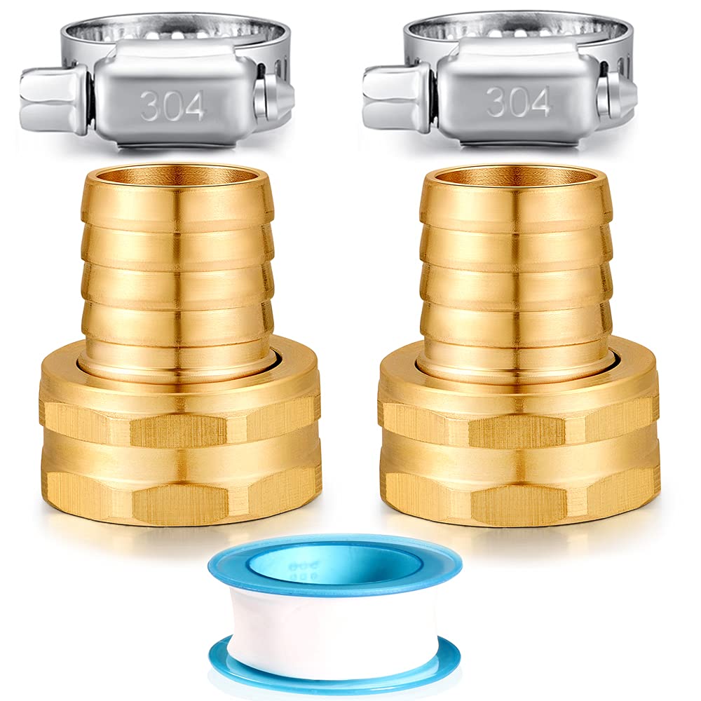 Yelun Solid Brass Garden Hose Repair Kit Connector With Stainless Steel Clamps, Male Adapter/Female Garden Hose Swivel Fitting (