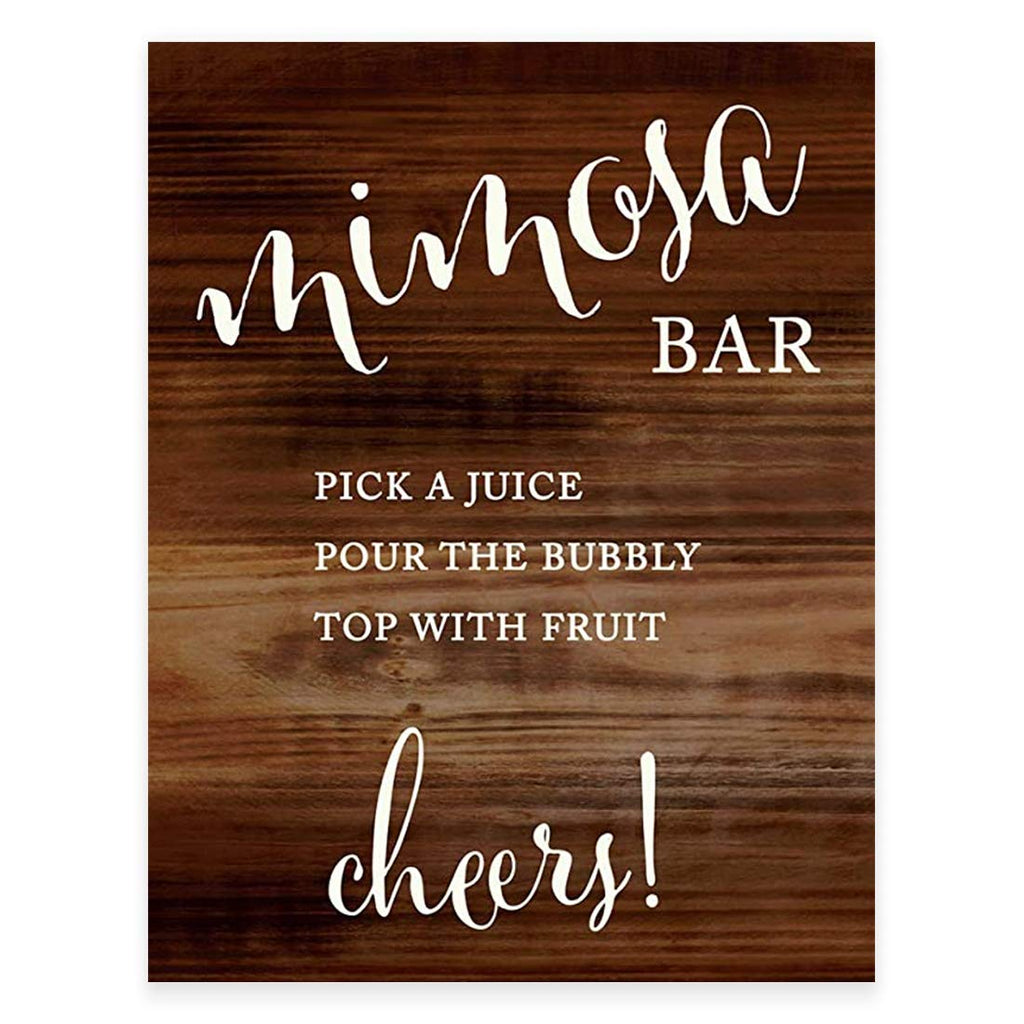 Andaz Press Wedding Party Signs, Rustic Wood Print, 8.5x11-inch, Build Your Own Mimosa Pick a Juice, Pour the Bubbly Champagne, 