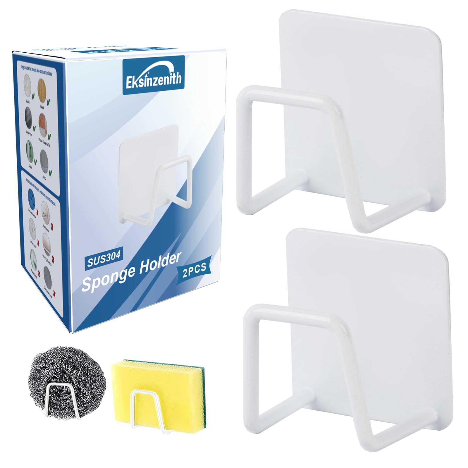 Eksinzenith Sponge Holder for Kitchen Sink Caddy, Strong Adhesive Sponge Holder for Sink Counter, Dish Sponge and Brush Holder, 