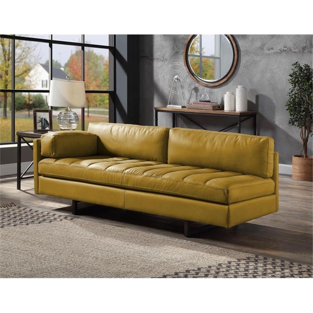 Acme Radia Sofa with Pillow in Yellow Turmeric Top Grain Leather